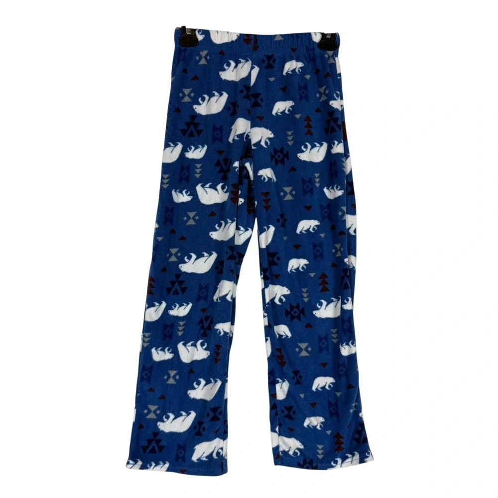 Eddie Bauer Pajama Pants Kids 10-12 Blue Fleece Polar Bear Print Sleep Lounge